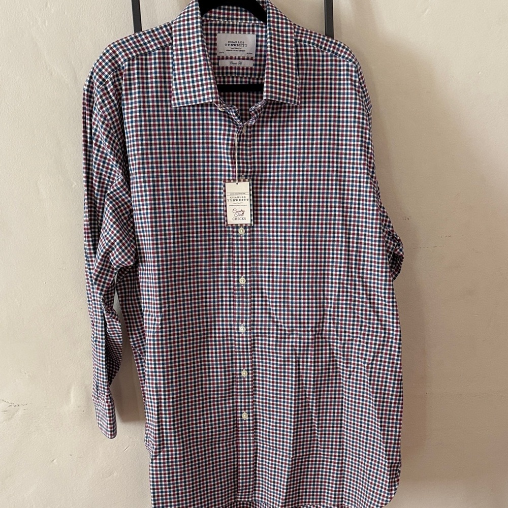 Charles Tyrwhitt Men's Checkered Shirt - Blue and Red
